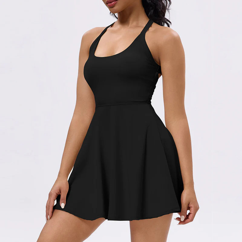 Yoga one-piece with chest pad tennis badminton skirt fake two pieces