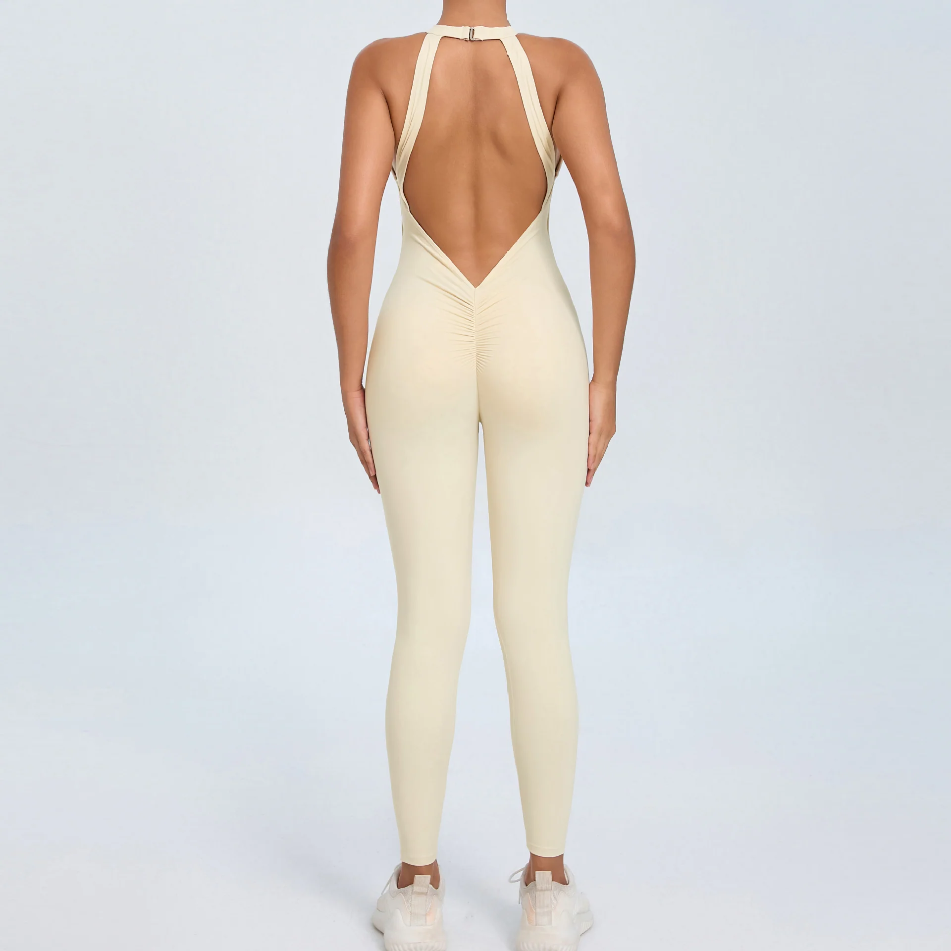 Back clasp women's backless instant dry one-piece fitness jumpsuit